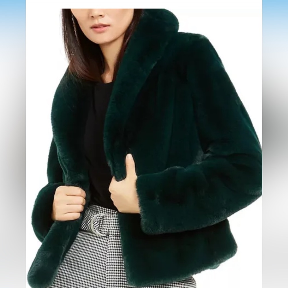 INC International Concepts Women's Faux Fur Coat Green